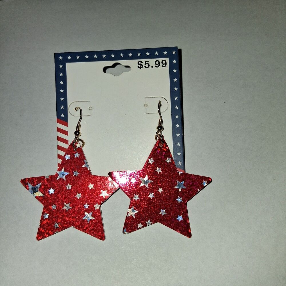 New Women's Star Shaped 4th Of July, Fish Hook Earrings, Patriotic